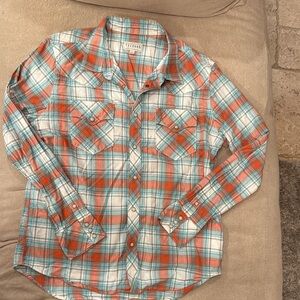 Tecovas Kids Plaid Button Down Shirt - Red and White